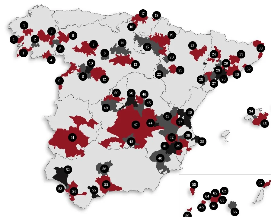 Mapa de las denominaciones de origen de España